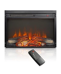 Flynama inch electric fireplace insert, ultra thin heater with log set & realistic flame, remote control with timer