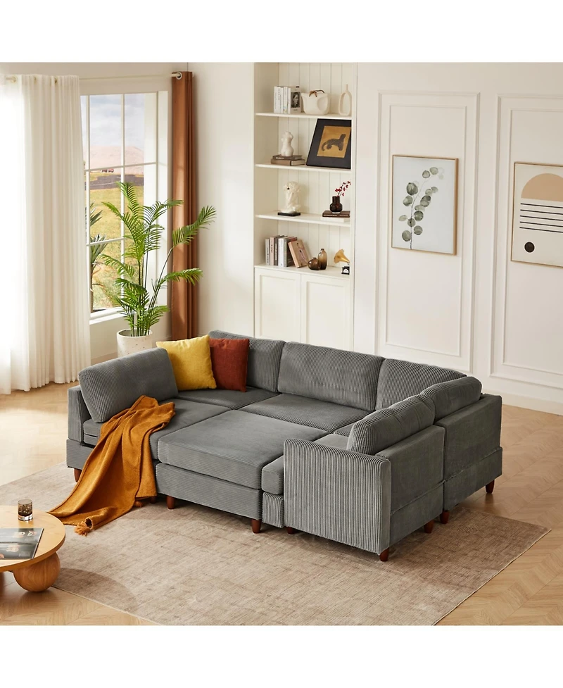 Streamdale Furniture Corduroy 6-Seater Modular Sectional Sofa