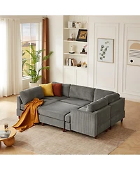Streamdale Furniture Corduroy 6-Seater Modular Sectional Sofa
