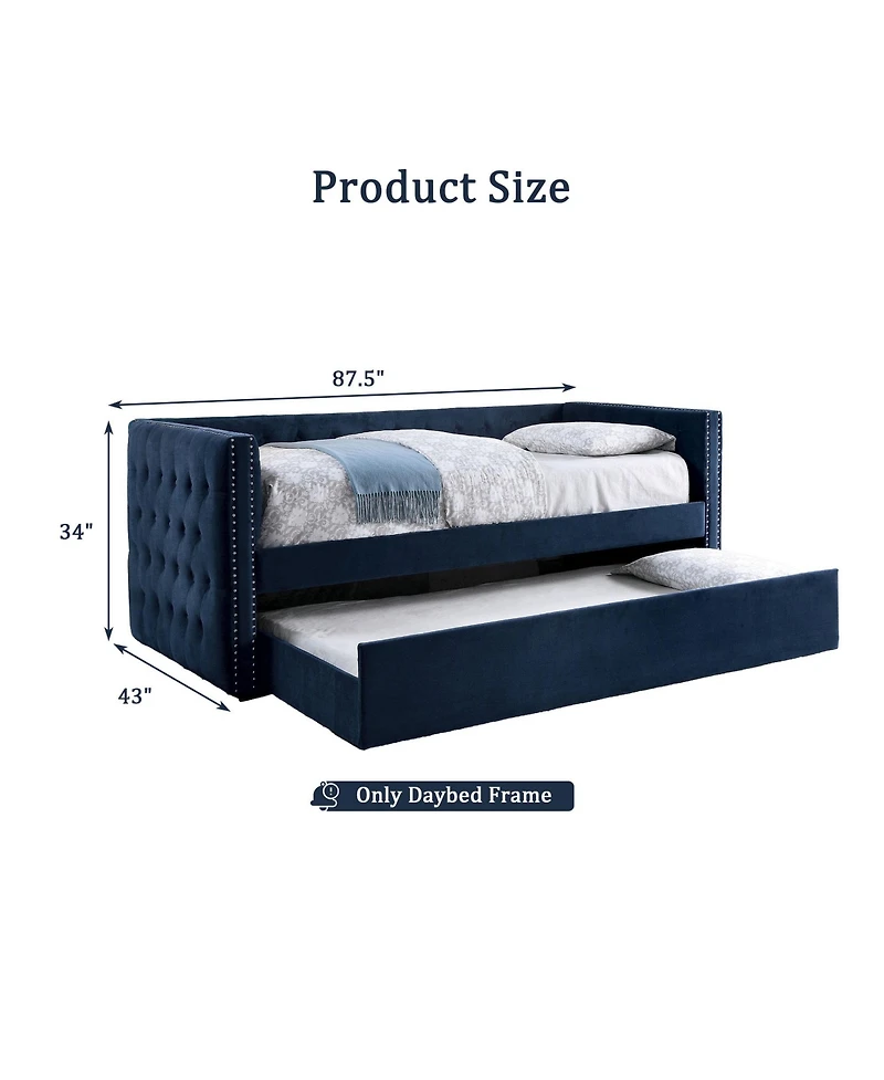 Clihome Navy Flannelette Upholstered Twin Daybed with Trundle