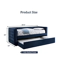 Clihome Navy Flannelette Upholstered Twin Daybed with Trundle