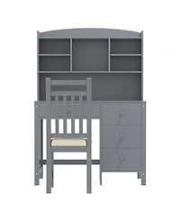 Streamdale Furniture Vintage Home Desk & Chair Set w/ Bookshelf & Drawers - Gray
