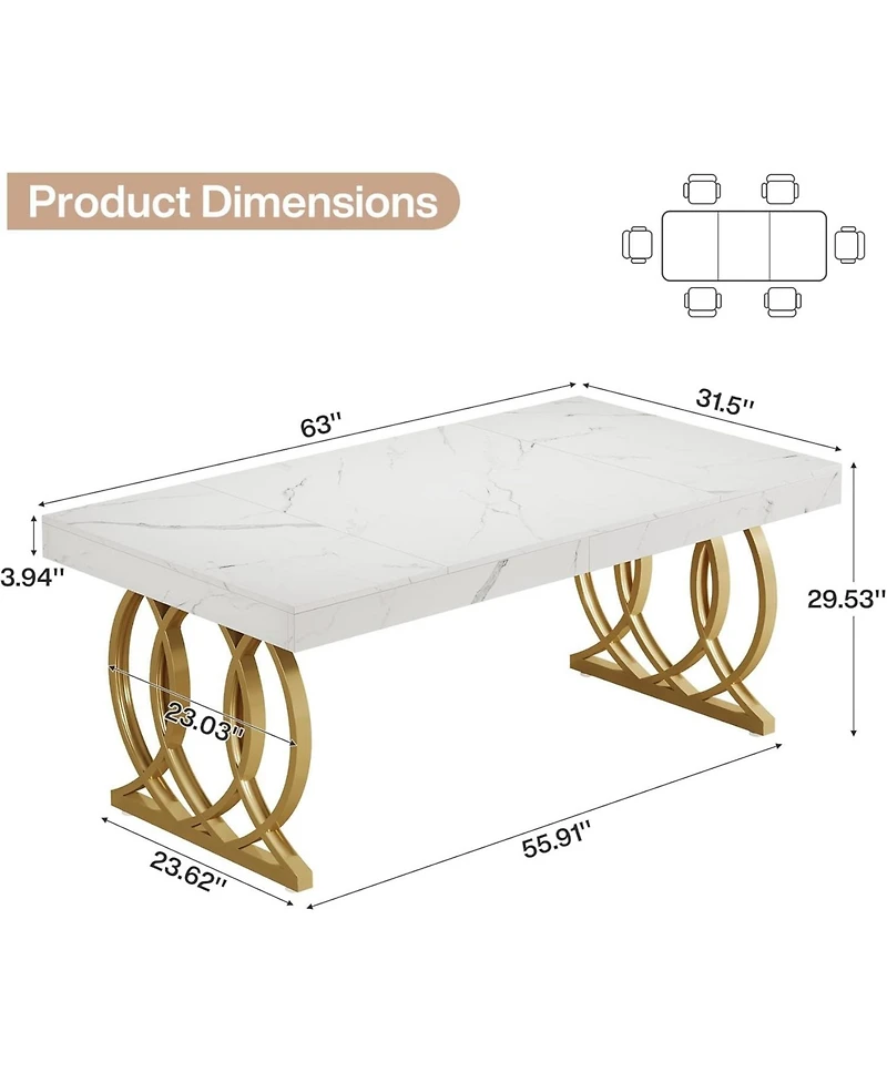 Tribesigns 63-Inch Wood and Metal Faux Marble Tabletop Modern Kitchen Dining Table