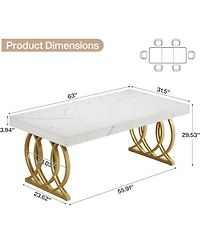 Tribesigns 63-Inch Wood and Metal Faux Marble Tabletop Modern Kitchen Dining Table