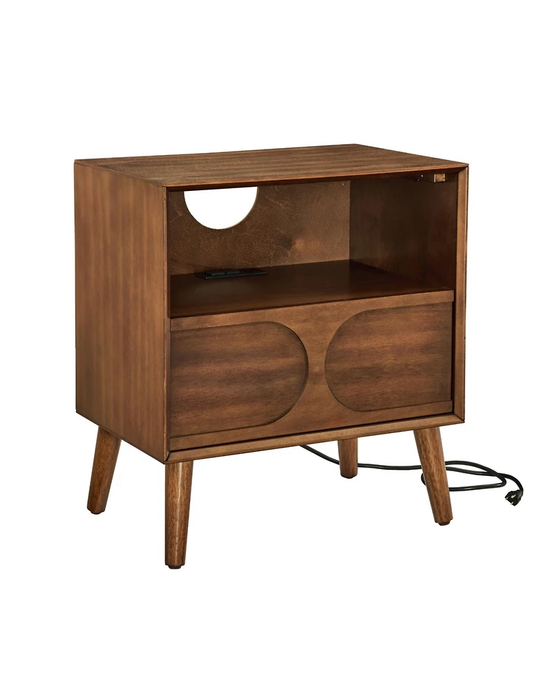 Streamdale Furniture Mid Century Modern Nightstand with Usb & Drawer Walnut
