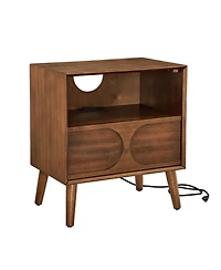 Streamdale Furniture Mid Century Modern Nightstand with Usb & Drawer Walnut