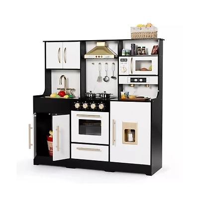 Kinder King Wooden Kids Play Kitchen, Pretend Kitchen Playset w/Sounds for Toddlers.