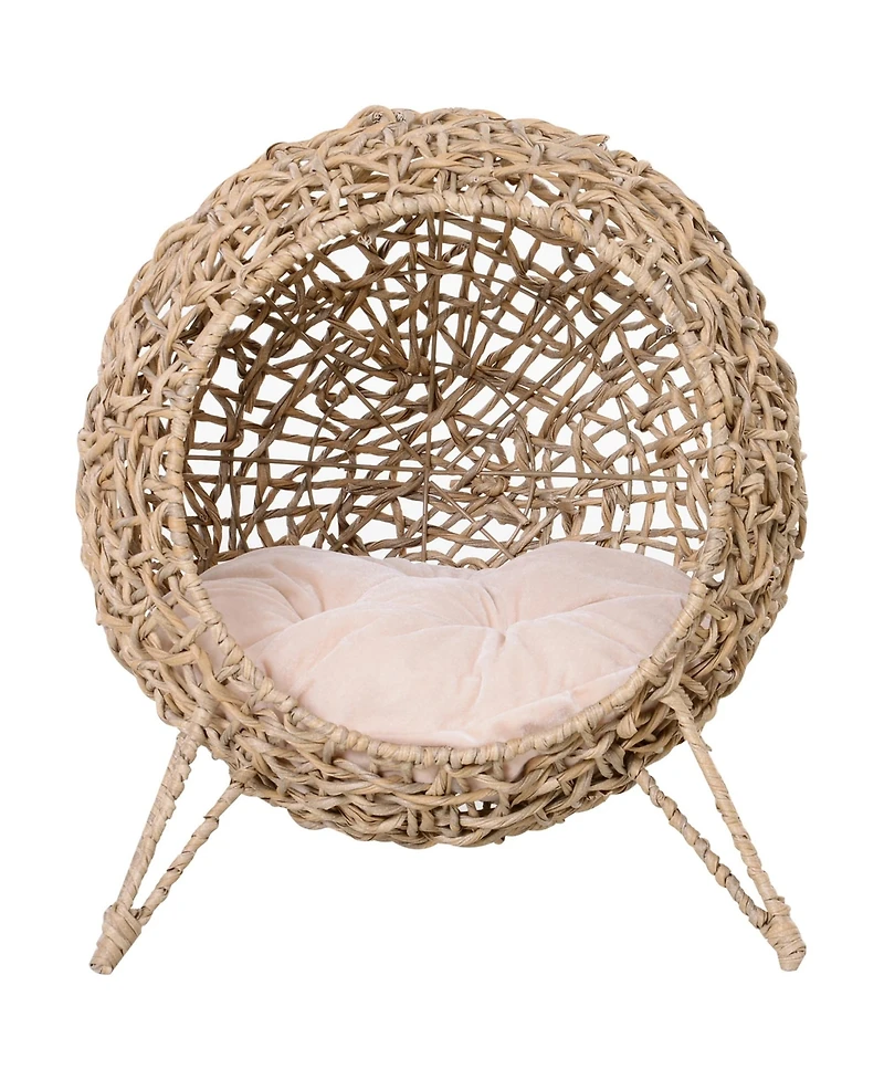 Zeus & Ruta 20.5 Inch Beige Woven Banana Leaf Elevated Cat Bed