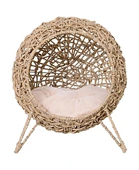 Zeus & Ruta 20.5 Inch Beige Woven Banana Leaf Elevated Cat Bed