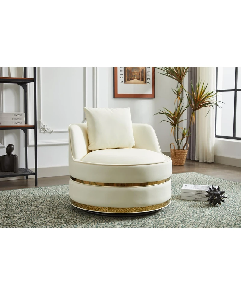 Streamdale Furniture Swivel Accent Chair, Faux Leather Barrel Club Chair