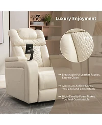 Streamdale Furniture Swivel Pu Leather Power Recliner w/ Tray Usb Storage