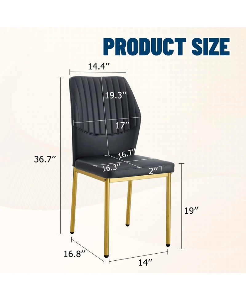 Streamdale Furniture Luxury Black Pu Dining Chairs - Gold Legs (Set of 4)