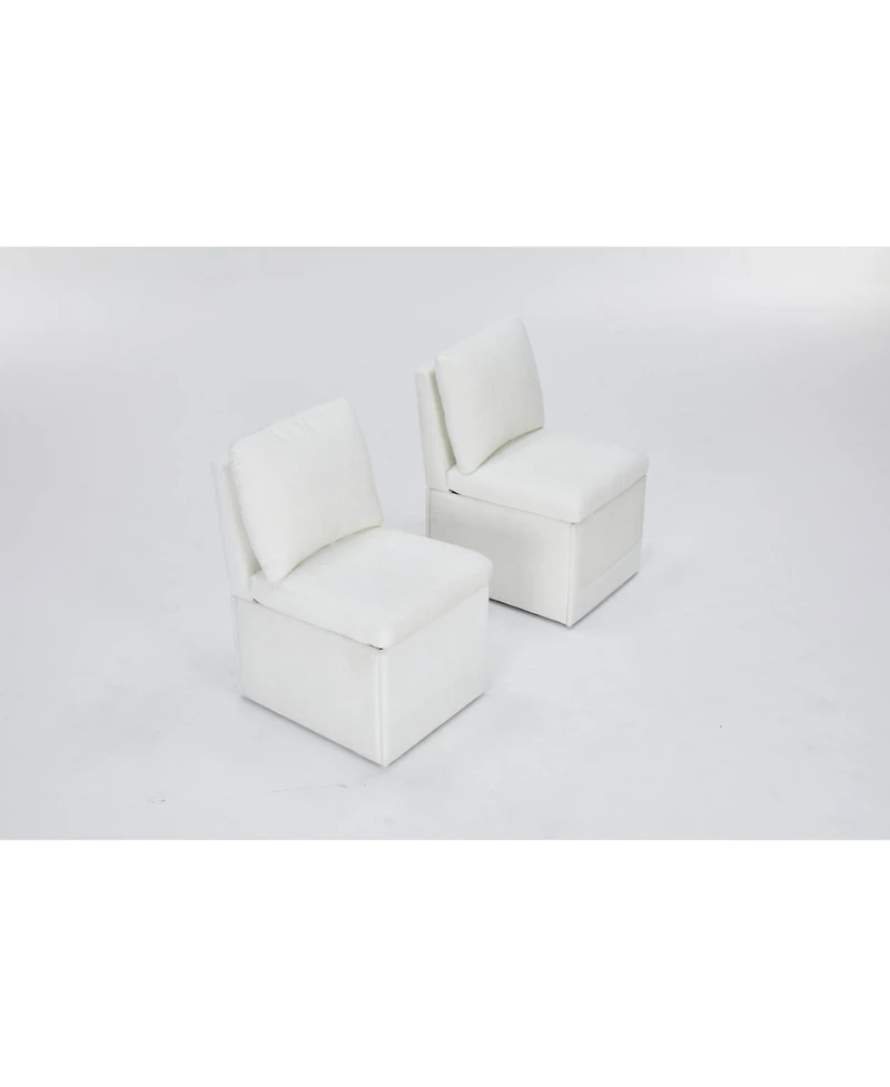 Streamdale Furniture Linen Ivory Dining Chair with Casters & Storage (Set of 2)