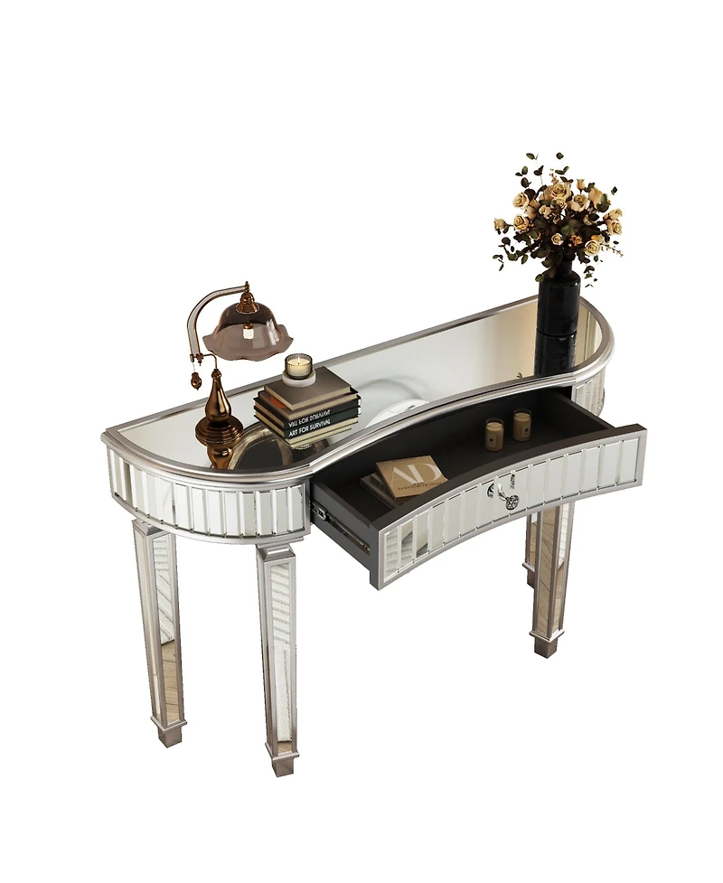 Streamdale Furniture 47" Half-Moon Mirrored Console Table - Silver Entryway Vanity