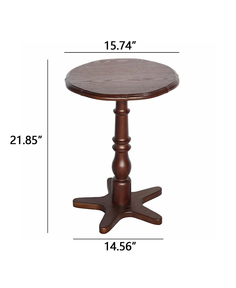 Streamdale Furniture Round End Table - Wooden Pedestal, Vintage Accent (Walnut