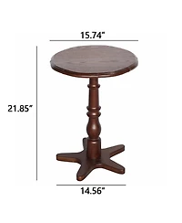 Streamdale Furniture Round End Table - Wooden Pedestal, Vintage Accent (Walnut