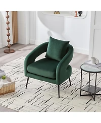 Streamdale Furniture Velvet Open Back Accent Chair with Metal Legs, Green