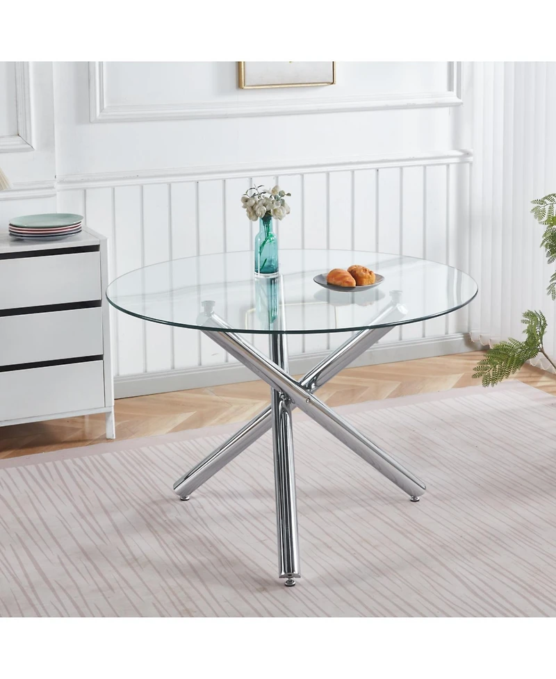 Streamdale Furniture Chrome Glass Dining Table - Modern Kitchen/Living Room Table 110cm