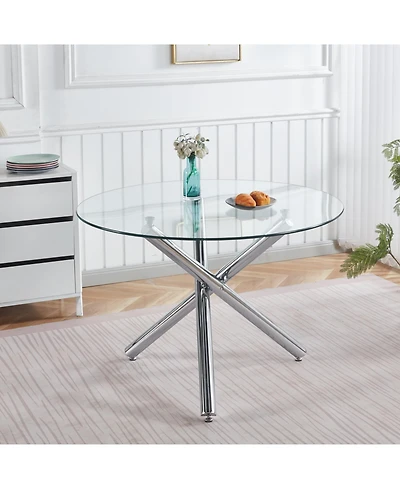 Streamdale Furniture Chrome Glass Dining Table - Modern Kitchen/Living Room Table 110cm