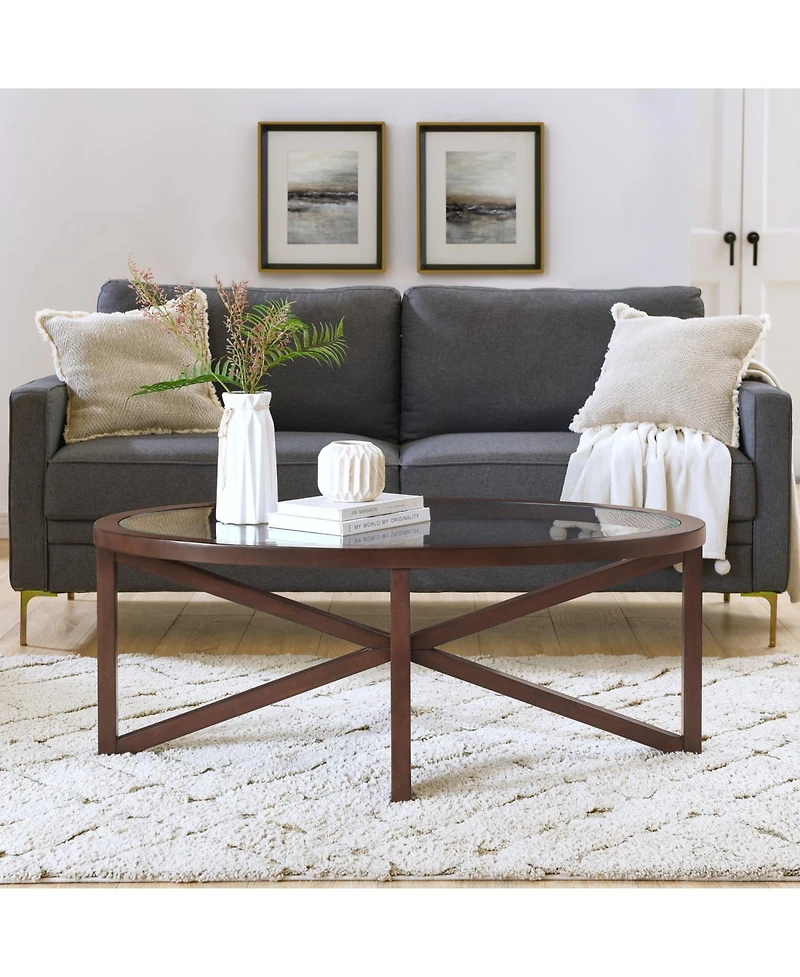 Streamdale Furniture Modern Wood Base, Round Top Glass Coffee Table