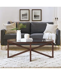 Streamdale Furniture Modern Wood Base, Round Top Glass Coffee Table