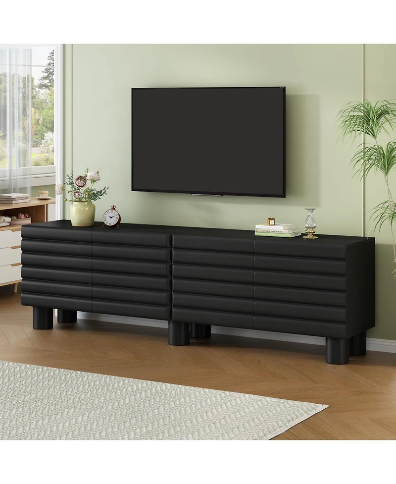 Streamdale Furniture Cream Tv Stand Console - 75" Tv, Adjustable Shelves