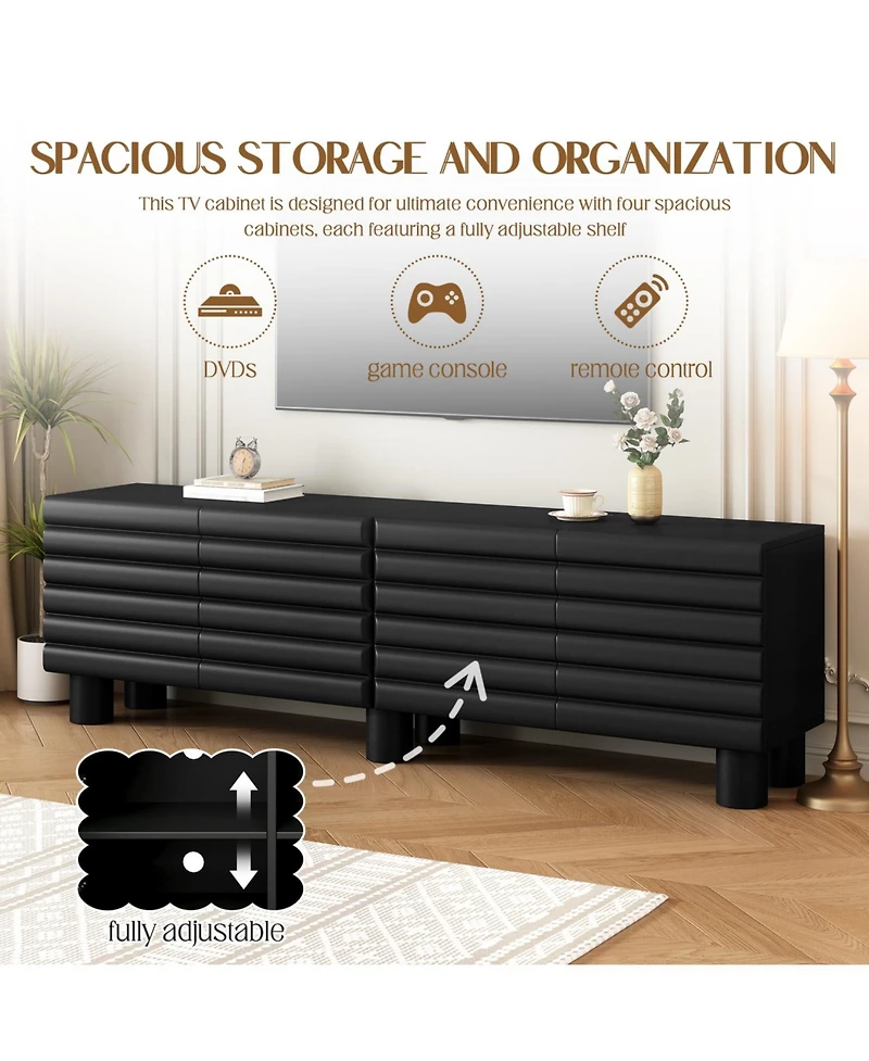 Streamdale Furniture Cream Tv Stand Console - 75" Tv, Adjustable Shelves