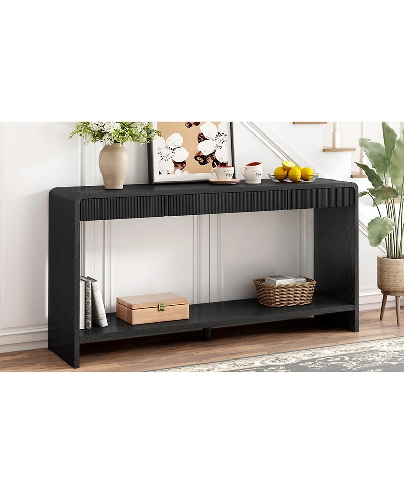 Streamdale Modern 3-Drawer Console Table - Slat Design