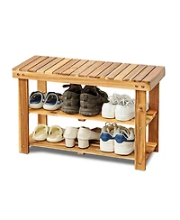 Streamdale Furniture Acacia Wood 2-Tier Shoe Rack Bench - Entryway Organizer