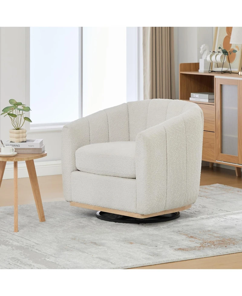 Streamdale Furniture Chenille Swivel Barrel Chair, Tufted Pumpkin Armchair