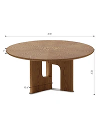 Streamdale Furniture 31.5 Inches Round Rustic Ash Wood Veneer Coffee Table for Small Living Room