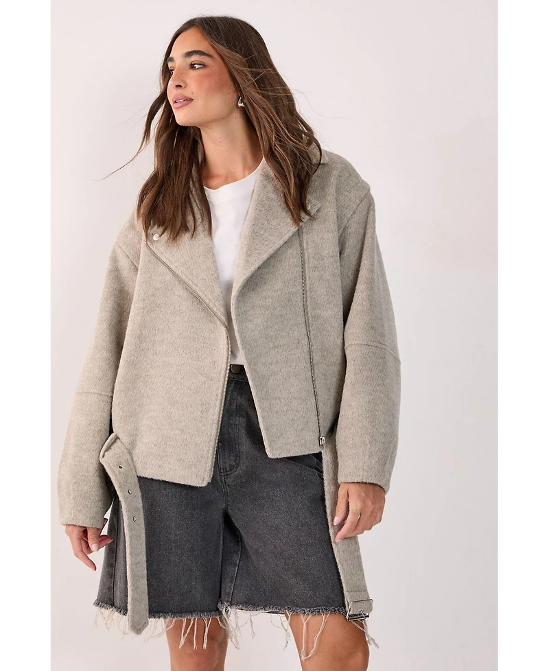 Nasty Gal Women's Oversized Brushed Belted Biker Jacket