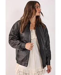 Nasty Gal Women's Real Leather Oversized Bomber Jacket