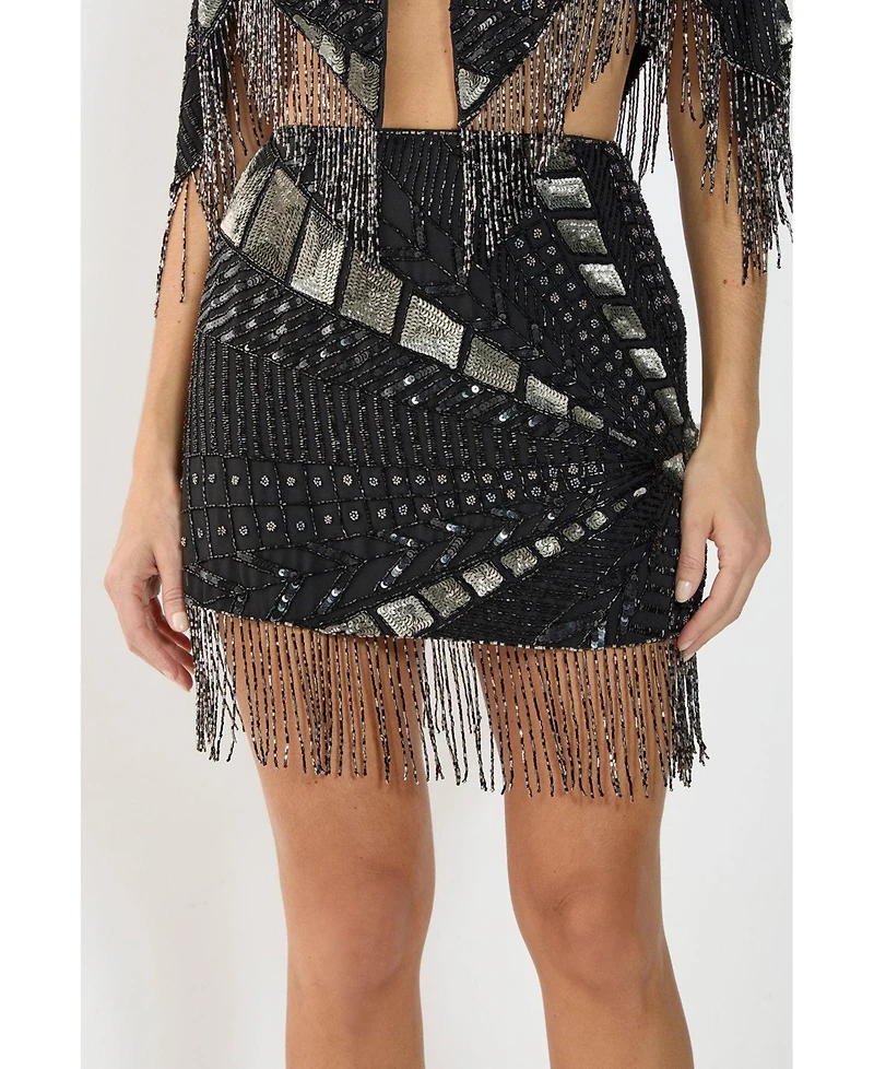 Nasty Gal Women's Panelled Tassel Sequin Mini Skirt