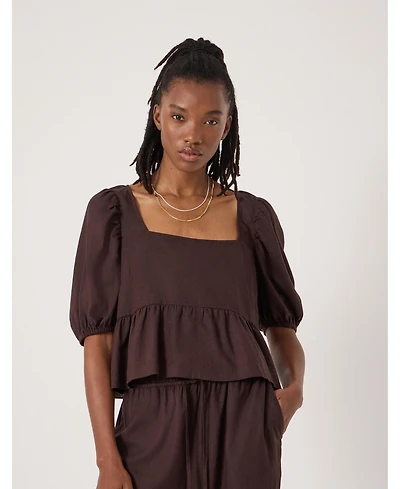 Hush Women's Alva Puff Sleeve Linen Beach Top