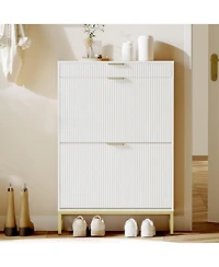 gaomon Fluted Shoe Storage Cabinet, Narrow Shoe Organizer with 2 Flip Drawers