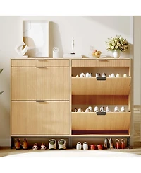 gaomon Fluted Shoe Storage Cabinet, Narrow Shoe Organizer with 2 Flip Drawers