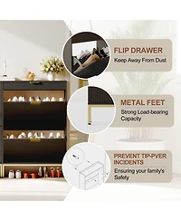 gaomon Fluted Shoe Storage Cabinet, Narrow Organizer with 2 Flip Drawers