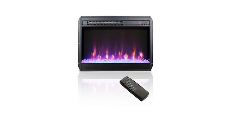 Flynama 23-inch electric fireplace insert, ultra-thin heater with crystal & realistic flame, remote control with timer, overheating protection
