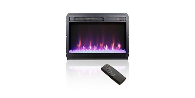 Flynama 23-inch electric fireplace insert, ultra-thin heater with crystal & realistic flame, remote control with timer, overheating protection