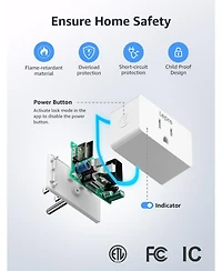 Lepro P1 Indoor Smart Plug, 15A 1800W, Timer, Gruop Control, Enable Alexa Google Assistant, Bluetooth 2.4Ghz Wi-Fi Only