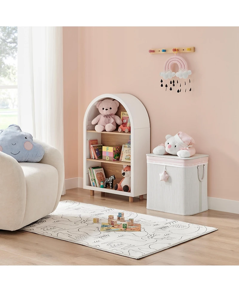 Danya B Pink/Cream Collapsible Bamboo Kids Plush Laundry Hamper with Liner and Handles - Sleepy Teddy Bear