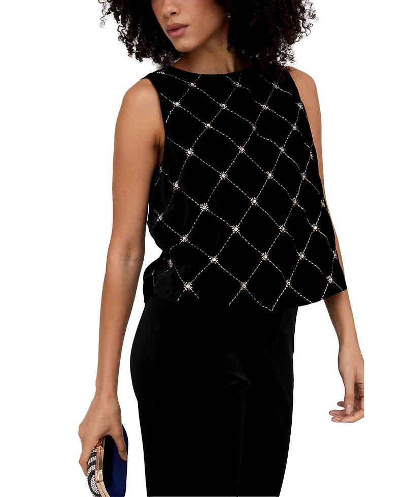 Lily and Lionel London Women's Chiva Beaded Velvet Top