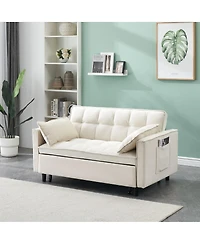 Maison Boucle 55 Inch Pull Out Sleeper Loveseat Sofa Bed, Convertible Velvet Couch with Pillows and Side Storage Pockets