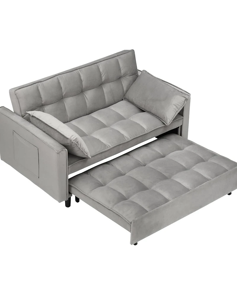 Maison Boucle 55 Inch Pull Out Sleeper Loveseat Sofa Bed, Convertible Velvet Couch with Pillows and Side Storage Pockets