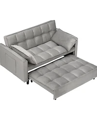 Maison Boucle 55 Inch Pull Out Sleeper Loveseat Sofa Bed, Convertible Velvet Couch with Pillows and Side Storage Pockets