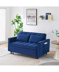 Maison Boucle 55 Inch Pull Out Sleeper Loveseat Sofa Bed, Convertible Velvet Couch with Pillows and Side Storage Pockets