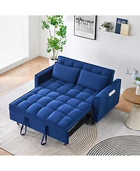 Maison Boucle 55 Inch Pull Out Sleeper Loveseat Sofa Bed, Convertible Velvet Couch with Pillows and Side Storage Pockets