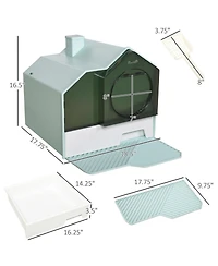 Aostirmotor Easy-Clean Hooded Cat Litter Box Set with Odor Control Mat, Pull-Out Drawer, Scoop & Handle in Light Blue