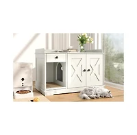 Zeus & Ruta White Farmhouse Cat Litter Box Enclosure with Storage